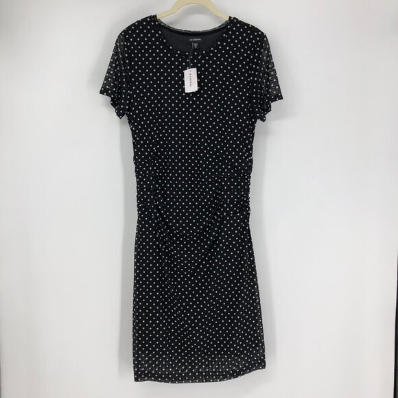 Le Chateau Black white Polka Dot short sleeve ruched NWT Dress Size Large - Picture 16 of 16